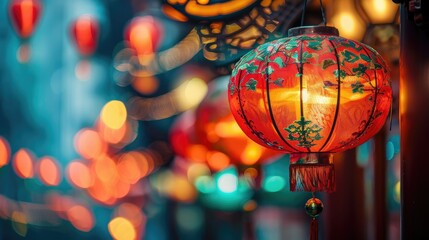 Chinese New Year lanterns illuminating a traditional street