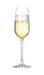 Champagne in glass isolated on white. Sparkling wine
