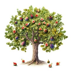 Lush fig tree laden with ripe fruit.