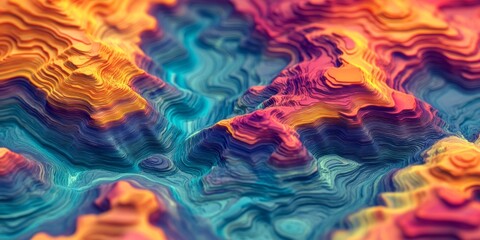 Abstract Topographic Map Vibrant Gradient Colors Futuristic Terrain
