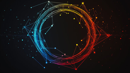 Obraz premium Abstract black background with Colorful circle lines. Digital future technology . Abstract business connection of lines from nodes innovation of communication in the network.