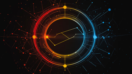 Abstract black background with Colorful circle lines. Digital future technology . Abstract business connection of lines from nodes innovation of communication in the network.