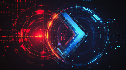 Obraz premium Abstract black background with Colorful circle lines. Digital future technology . Abstract business connection of lines from nodes innovation of communication in the network.