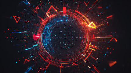 Fototapeta premium Abstract black background with Colorful circle lines. Digital future technology . Abstract business connection of lines from nodes innovation of communication in the network.