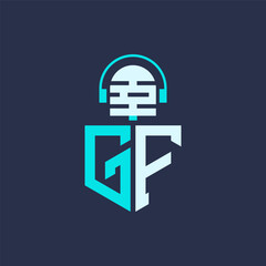 GF Microphone Logo Design for Audio, Music, and Podcast Branding - Letter GF Logo Professional Vector Illustration for Creative Industries