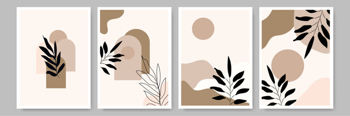 Abstract Art Series Featuring Earthy Tones and Leaves
