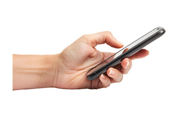 Naklejka premium Soft focus of hand of Asian man use smart phone with white background