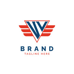 Patriotic VV Logo Initials. Letter VV Winged Logo. Red and Blue Triangle VV with Wing for Aviation, Delivery Services, Sports, Military and Security Agencies