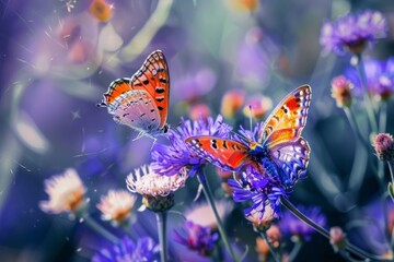 Amazing butterflies drink nectar from the flowers