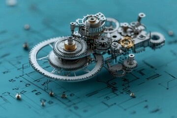 Minimalistic Gear Icon in Soft Blue Tones