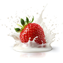 fresh strawberry with milk splash isolated on white background