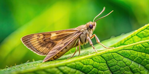 Close-up of a moth resting on a green leaf in a natural setting , moth, insect, butterfly, nature, wildlife, outdoors, close-up, macro