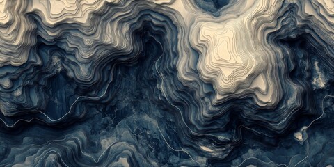 Abstract Topographic Map Aerial View Contour Lines Blue Hues GIS Relief Map