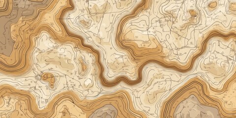 Rustic Topographic Map Hand Drawn Contour Lines Earth Tones Vintage Style Terrain