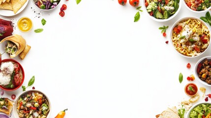 A vibrant display of Italian, Japanese, and Mexican dishes invites culinary creativity and showcases bold flavors and textures. Generative AI