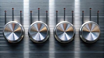 Closeup of shiny chrome decibel level slider buttons, chrome, closeup, decibel, level, slider, buttons, control, sound, volume