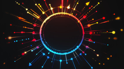 Abstract black background with Colorful geometric lines. Digital future technology . Abstract business connection of lines from nodes innovation of communication in the network.