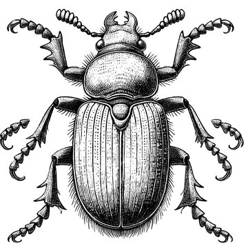a fire-colored beetle sketch engraving. White background.
