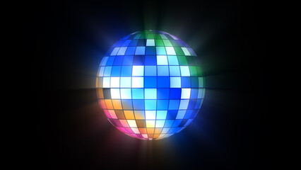 Neon Glowing Disco ball. spinning 3d on black background. Party Celebration. VJ loop for music broadcast. Rotating disco ball.