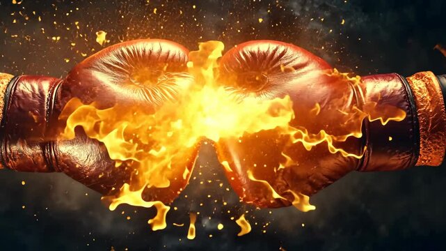 Intense boxing match showcasing powerful gloves and electrifying atmosphere during a competitive fight