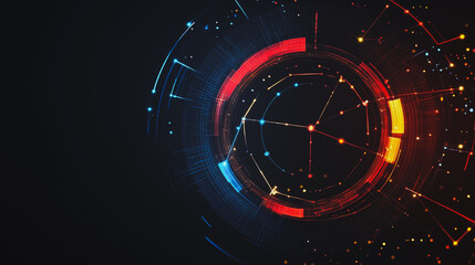 Abstract black background with Colorful circle lines. Digital future technology . Abstract business connection of lines from nodes innovation of communication in the network.