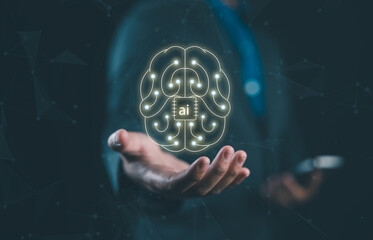 Man using tools AI. technology smart robot science and artificial intelligence technology, and...