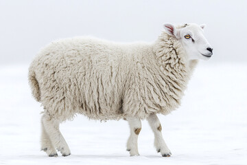 White Sheep Walking In Snowy Landscape