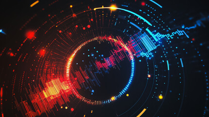 Obraz premium Abstract black background with Colorful circle lines. Digital future technology . Abstract business connection of lines from nodes innovation of communication in the network.