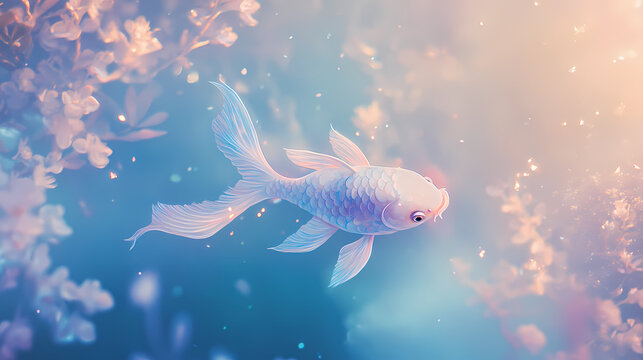 Ethereal pisces zodiac sign representation with mystical elements, soft color palette, and dreamy background in high depth of field for astrology enthusiasts. Etherealism. Illustration