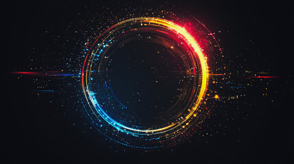 Abstract black background with Colorful circle lines. Digital future technology . Abstract business connection of lines from nodes innovation of communication in the network.