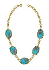 jewelry design art turquoise gold necklace hand drawing on paper.
