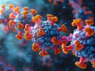 Naklejka premium Microscopic view of antigens or colorful viruses in the immune system.