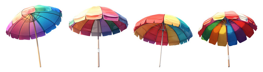 Colorful Beach Umbrellas on Transparent Background