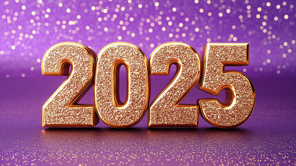 elegant 2025 design featuring golden glitter numbers against a vibrant purple sparkling background. perfect for new year celebrations, holiday cards, party invitations, and luxury event designs.