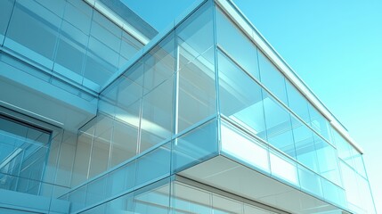 Obraz premium Modern Architectural Design Featuring Sleek Glass Facades Under a Clear Blue Sky