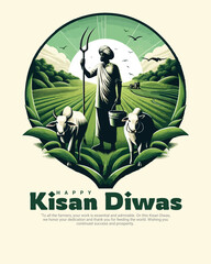 Fototapeta premium Kisan diwas and National Farmers Day with Khedut day celebration social media post template banner