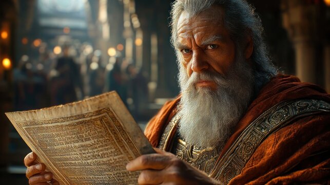 Wise Sage Reading Ancient Hebrew Scroll in Baroque Style Dramatic Light