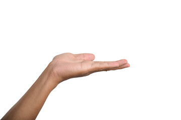 Close up of a hand holding something isolated on a white background with clipping path.