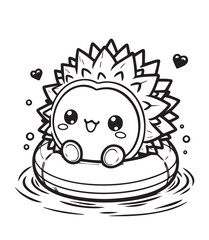 Durian fruit in the water pool coloring education page