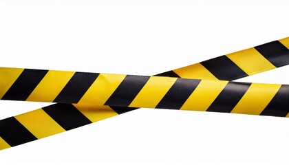 Yellow and black barricade tape on isolated white background