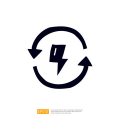 The image features a stylized recycling symbol with a lightning bolt, representing energy efficiency and sustainability.