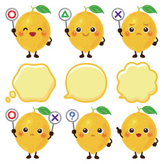 ○×△の札を持ったレモンのキャラクター
