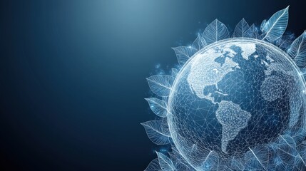 A Digital Earth Surrounded by Leaves Symbolizing Environmental Awareness and Technological Advancements in a Globalized World