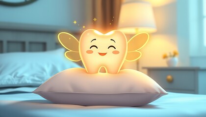 Fototapeta premium Magical Tooth Fairy Moment: A Glowing Tooth Surrounded by Sparkling Enchantment