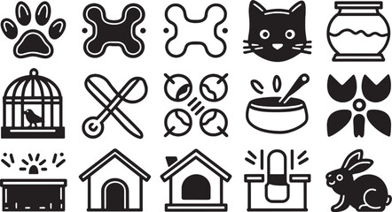 animals set collection icons designed as detailed black and white vector icons 