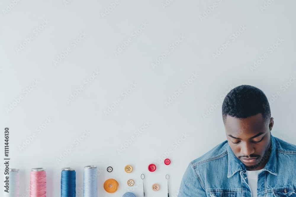 Aufkleber collection of sewing essentials like colorful threads, buttons, and needles is displayed on a white 