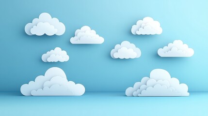 Soft Paper Clouds Against a Light Blue Background Ideal for Illustrations, Websites, and Children's Decor