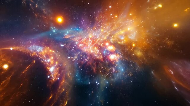 This video captures a space filled with countless stars shining brightly, creating a breathtaking celestial vista, A cosmos filled with technicolor galaxy clusters