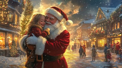 Happy Santa Hugging Child During Festive Celebration