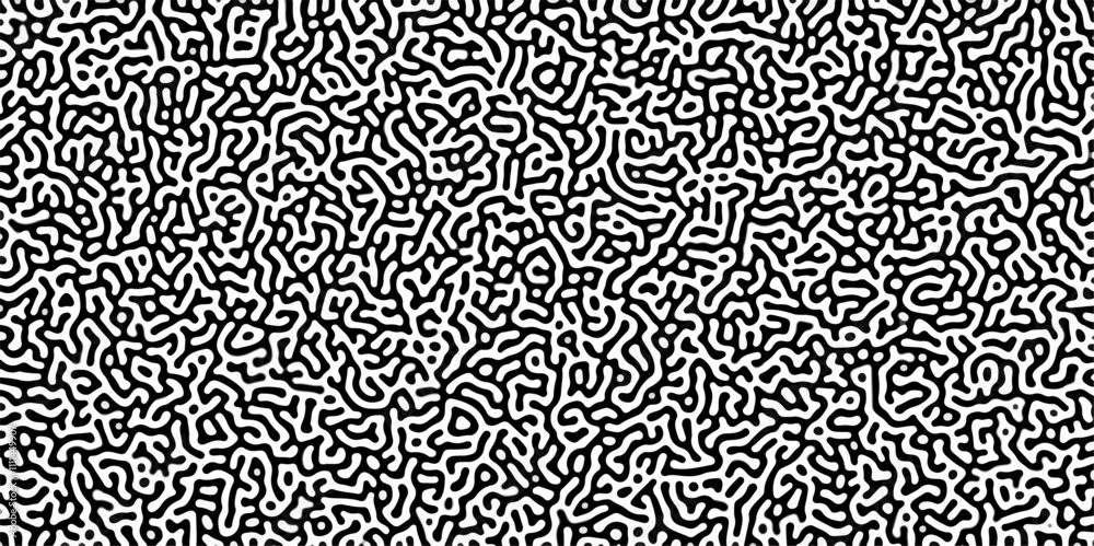 Poster Turing reaction diffusion monochrome seamless pattern with chaotic motion .Linear design with biological shapes. Organic lines in memphis. abstract turing organic wallpaper background .	